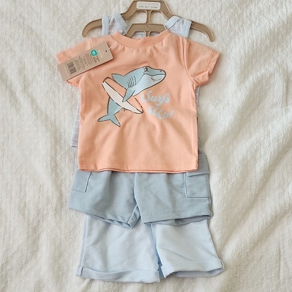 Chickpea Other - Kids Shark Print Matching 4Pc Set - Peach and Light Blue